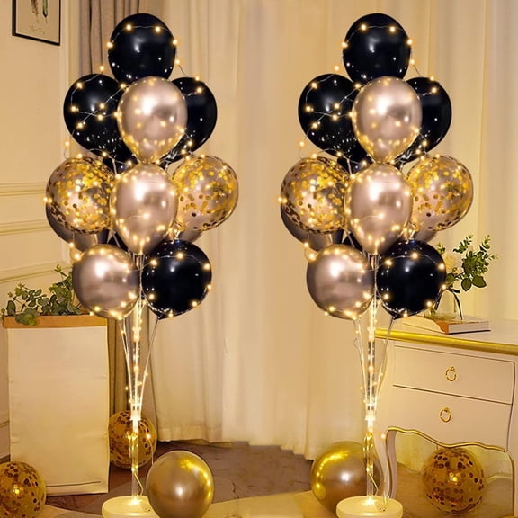 Cicicooie Balloon Stand Kit Black with String Lights Reusable Floor Decoration 2-Pack