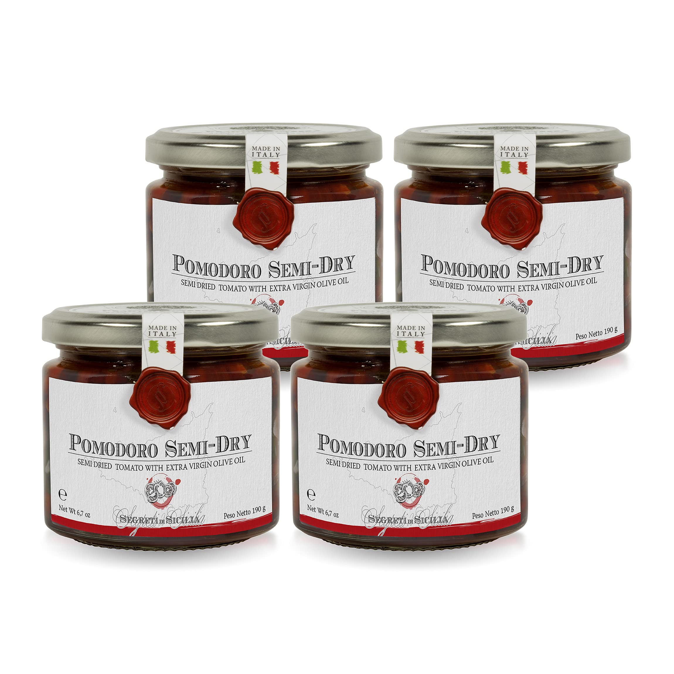 Frantoi Cutrera - Pomodorino Semi Secco - Semi-Dried Cherry Tomatoes in Extra Virgin Olive Oil, Product of Italy, 6.7oz (4 Pack)