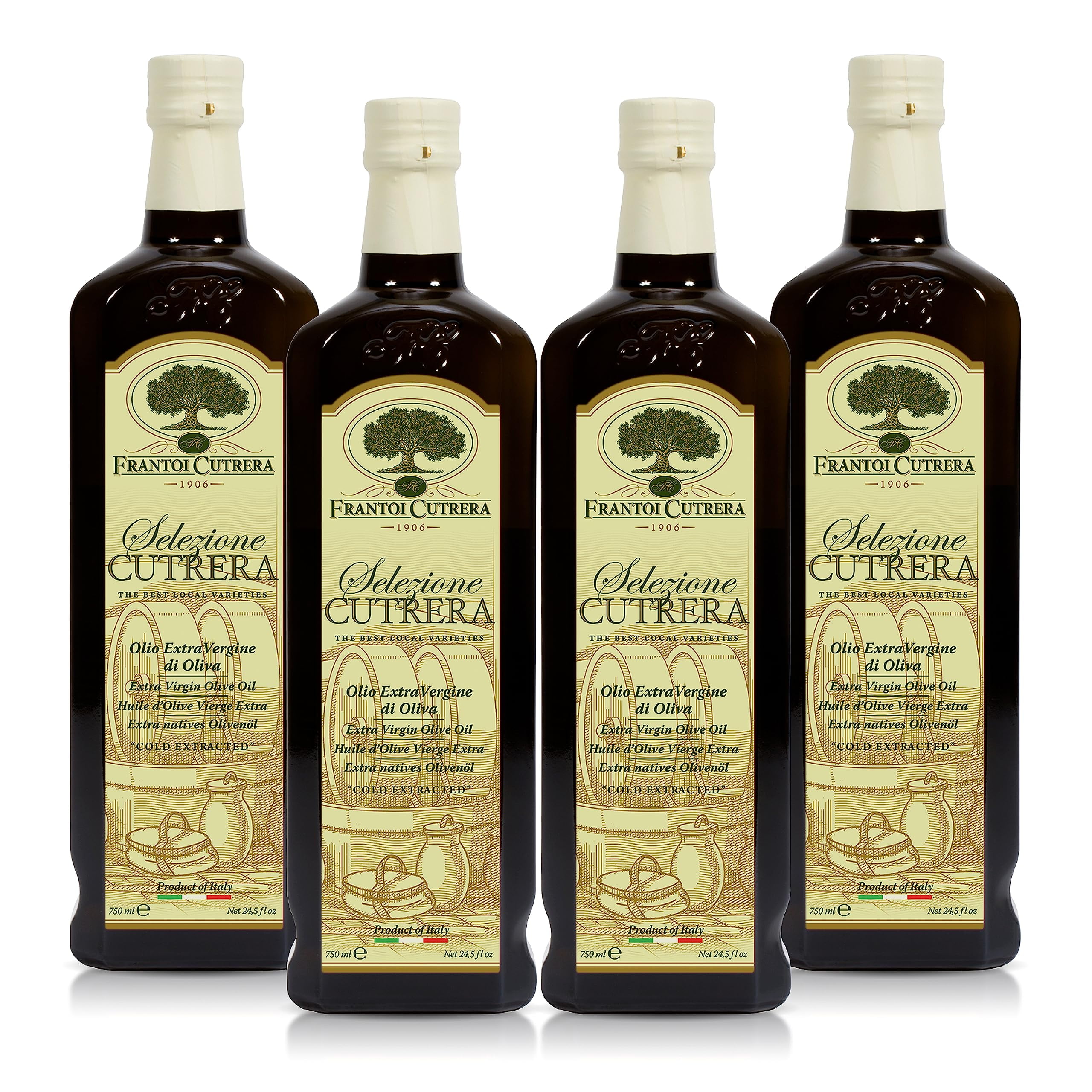 Frantoi Cutrera - Selezione - Extra Virgin Olive Oil from Italy, Sicilian Pure EVOO, Premium 2022/23 Early Harvest First Cold Pressed, Olive Oil High in Polyphenols, 24.5 fl oz (Pack of 4)