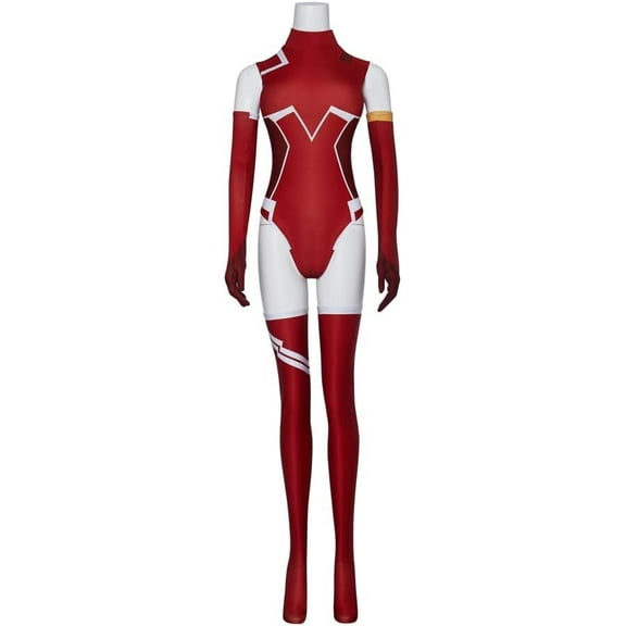 Franxx Darling Women’s Bodysuit Red Spandex Jumpsuit Outfit Set with Gloves and Socks