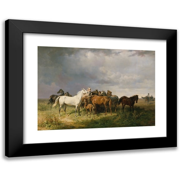 Franz Adam 14x11 Black Modern Framed Museum Art Print Titled - Horses on the Puszta (1858)
