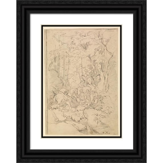 Franz Albert Venus 11x14 Black Ornate Wood Framed Double Matted Museum Art Print Titled: A Hunting Party (1860-1866)