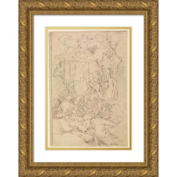 Franz Albert Venus 11x14 Gold Ornate Wood Frame and Double Matted Museum Art Print Titled - A Hunting Party (1860-1866)