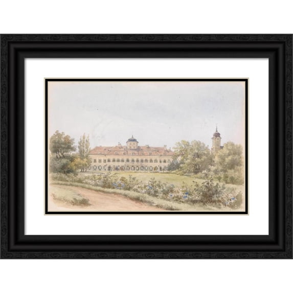 Franz Alt 14x11 Black Ornate Wood Framed Double Matted Museum Art Print Titled: Blauer Hof (Laxenburg) (1859)