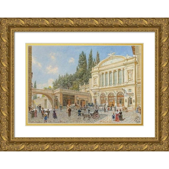 Franz Alt 14x11 Gold Ornate Wood Frame and Double Matted Museum Art Print Titled - National Theater in Rome (1887)