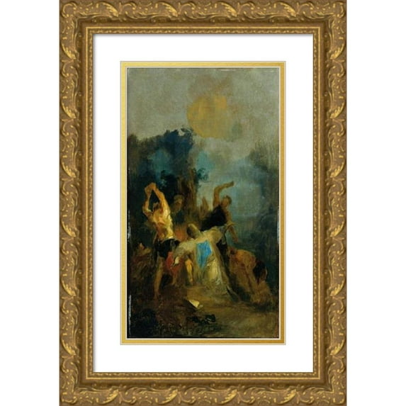 Franz Anton Maulbertsch 10x14 Gold Ornate Wood Frame and Double Matted Museum Art Print Titled - The Stoning of St. Stephanus (1782-1783)