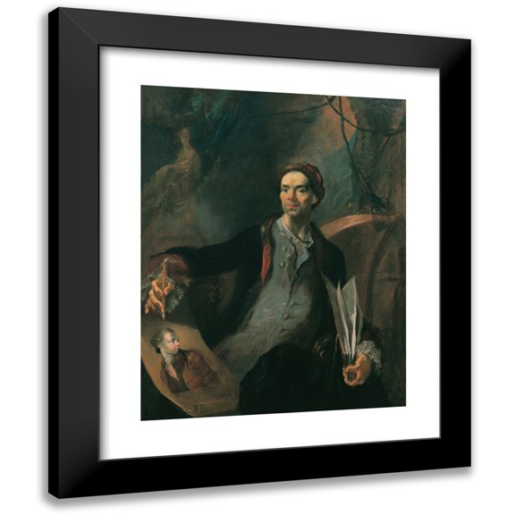 Franz Anton Maulbertsch 12x14 Black Modern Framed Museum Art Print Titled - Artists' Portrait (So -Called Self -Portrait) (1767)