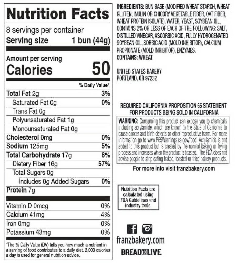 Franz Bakery Keto Hot Dog Buns (16ct) with Keto Lifestyle Guide 16