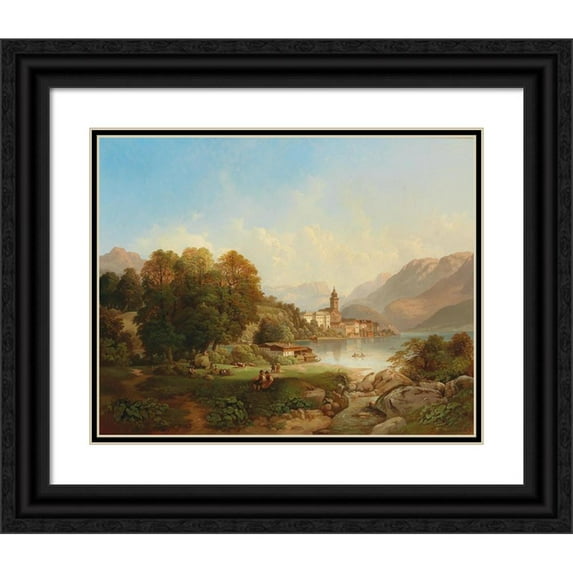 Franz Barbarini 18x15 Black Ornate Wood Framed Double Matted Museum Art Print Titled - View of St. Wolfgang Am Wolfgangsee