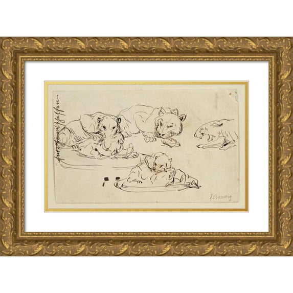 Franz Barwig the Elder 24x17 Gold Ornate Framed and Double Matted Museum Art Print Titled - Retening Sundapanther (1906-1907)