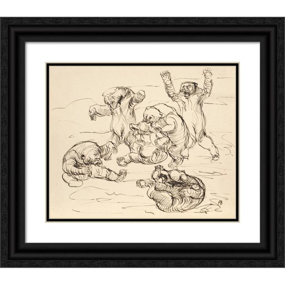 Franz Barwig the Elder 24x20 Black Ornate Framed Double Matted Museum Art Print Titled: Bearing Bear (1909)