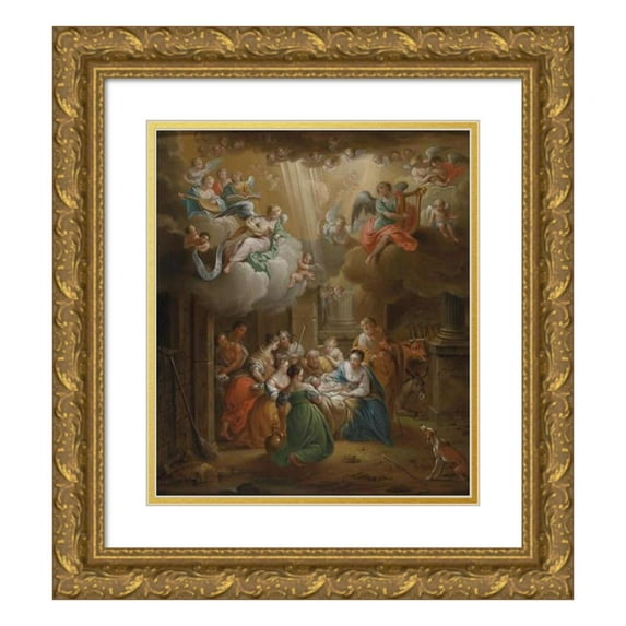 Franz Christoph Janneck 12x14 Gold Ornate Wood Frame and Double Matted Museum Art Print Titled - Adoration of the Shepherds