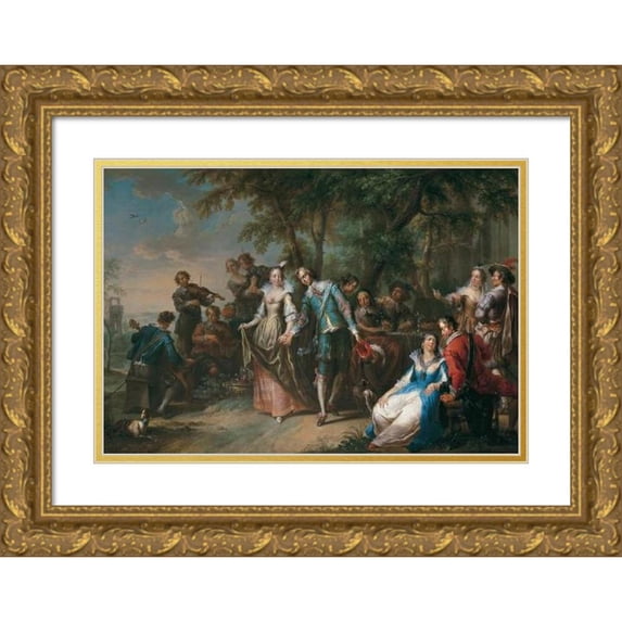 Franz Christoph Janneck 24x18 Gold Ornate Framed and Double Matted Museum Art Print Titled - Outdoor Entertainment with Dance (1740)