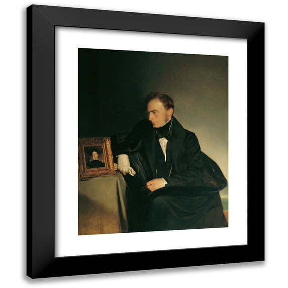 Franz Eybl 12x14 Black Modern Framed Museum Art Print Titled - The Painter Franz Wipplinger, Looking at the Miniature Portrait of His Deceased Sister (1833)