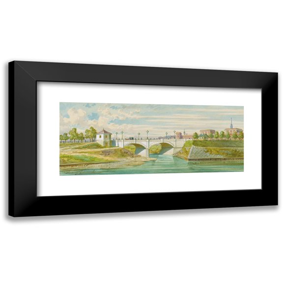 Franz Gerasch 14x8 Black Modern Framed Museum Art Print Titled - The Radetzky Bridge Over the Vienna River with its Expression into the Danube