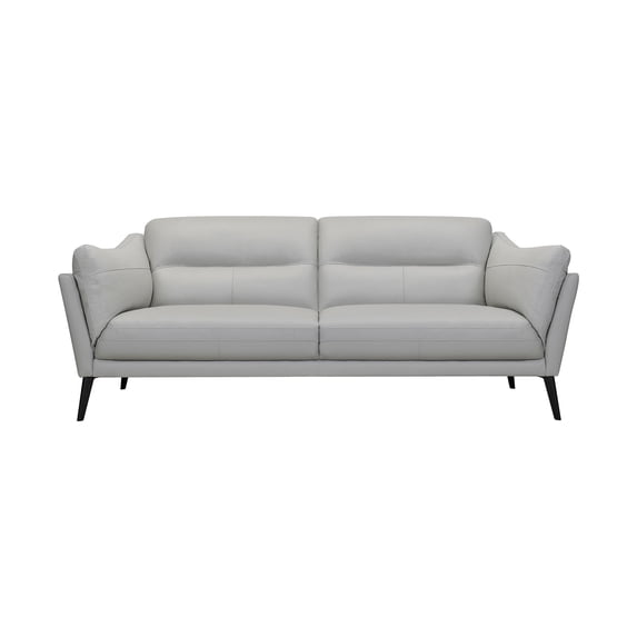 Franz Gray Leather Sofa Solid Wooden Frame Brown Legs