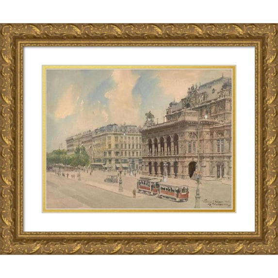 Franz Hoffelner 18x14 Gold Ornate Wood Frame and Double Matted Museum Art Print Titled - Opera in Vienna