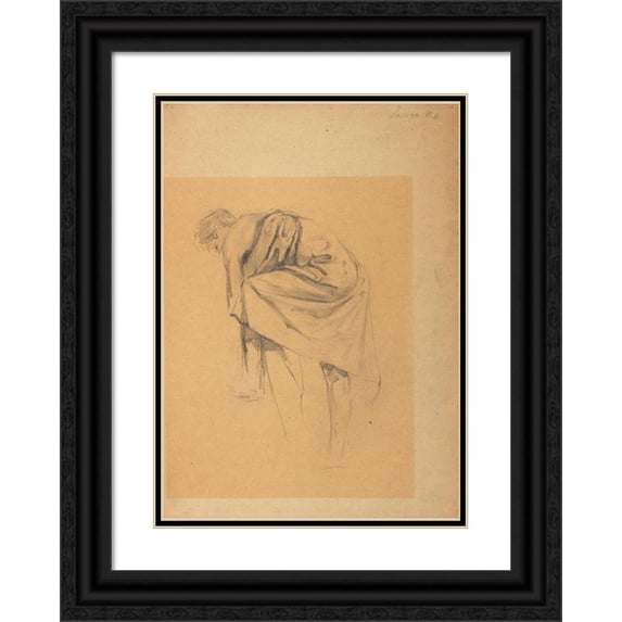 Franz Jaschke 14x18 Black Ornate Wood Framed Double Matted Museum Art Print Titled - Figure Study of a Biper to the Left