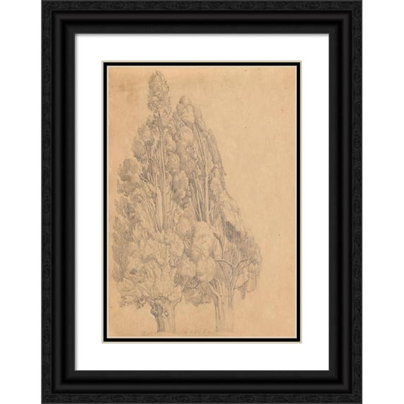 Franz Johann Heinrich Nadorp 11x14 Black Ornate Wood Framed Double Matted Museum Art Print Titled: Album with Views of Rome and Surroundings, Landscape Studies, Page 13A: Trees