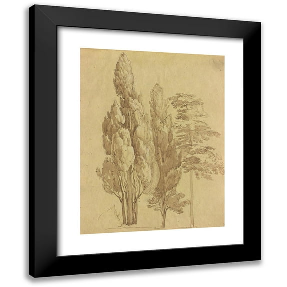 Franz Johann Heinrich Nadorp 12x14 Black Modern Framed Museum Art Print Titled - Album with Views of Rome and Surroundings, Landscape Studies, Page 15A: Trees