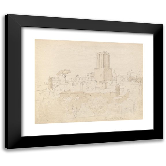 Franz Johann Heinrich Nadorp 14x12 Black Modern Framed Museum Art Print Titled - Album with Views of Rome and Surroundings, Landscape Studies, Page 47A: ” Torre Del Nero, Rome”