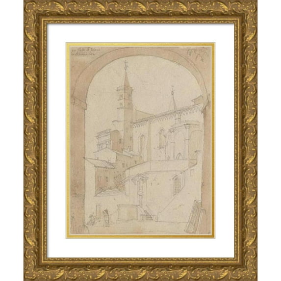 Franz Johann Heinrich Nadorp 15x18 Gold Ornate Wood Frame and Double Matted Museum Art Print Titled - Album with Views of Rome and Surroundings, Landscape Studies, Page 18A: Saint John Later
