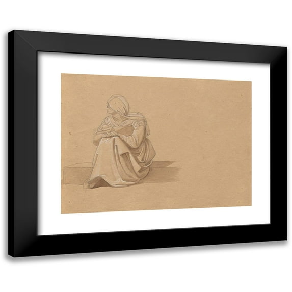Franz Johann Heinrich Nadorp 18x14 Black Modern Framed Museum Art Print Titled - Album with Views of Rome and Surroundings, Landscape Studies, Page 19A: Seated Female Figure