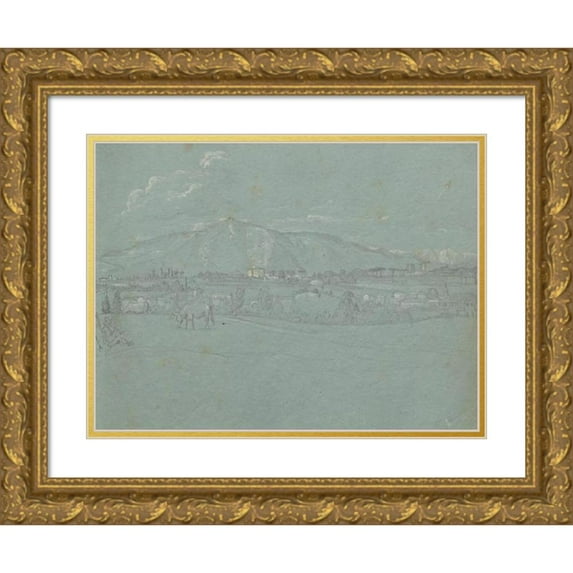 Franz Johann Heinrich Nadorp 18x14 Gold Ornate Wood Frame and Double Matted Museum Art Print Titled - Album with Views of Rome and Surroundings, Landscape Studies, Page 10A: Roman Landscape