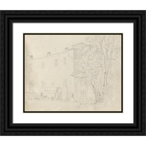 Franz Johann Heinrich Nadorp 18x15 Black Ornate Wood Framed Double Matted Museum Art Print Titled - Album with Views of Rome and Surroundings, Landscape Studies, Page 31A: Roman Archtec