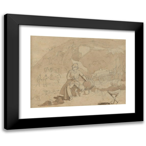 Franz Johann Heinrich Nadorp 24x19 Black Modern Framed Museum Art Print Titled - Album with Views of Rome and Surroundings, Landscape Studies, Page 39A: Figure in a Landscape