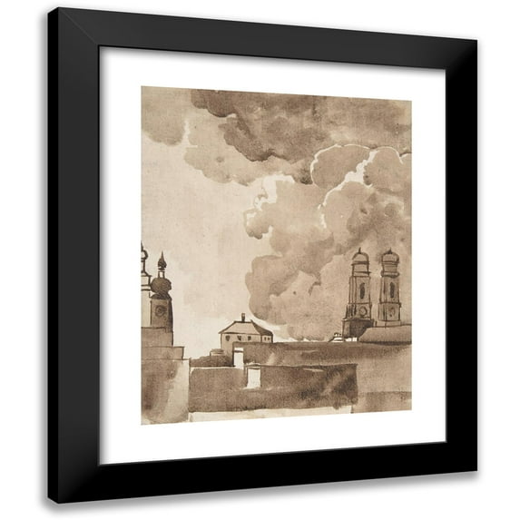 Franz Kobell 12x14 Black Modern Framed Museum Art Print Titled - View of Munich with Marienkirche on Right (Late 18th-Early 19th Century)