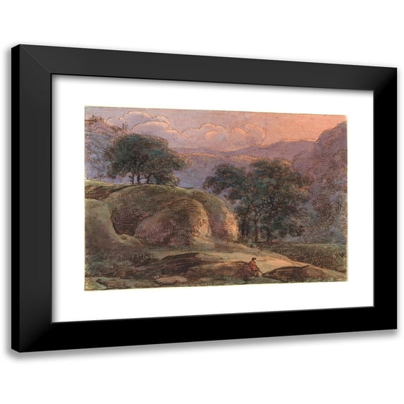 Franz Kobell 18x14 Black Modern Framed Museum Art Print Titled - Traveler in a Mountainous Landscape at Sunset (1800-1805)