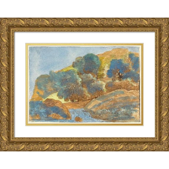 Franz Kobell 24x18 Gold Ornate Framed and Double Matted Museum Art Print Titled - Hilly Landscape with a Stream (1800-1805)