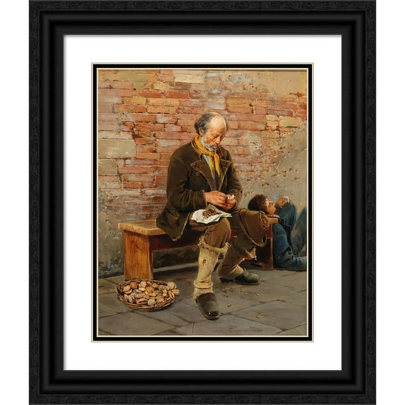 Franz Leo Ruben 15x18 Black Ornate Wood Framed Double Matted Museum Art Print Titled - Mussel Seller Taking a Break (1880)
