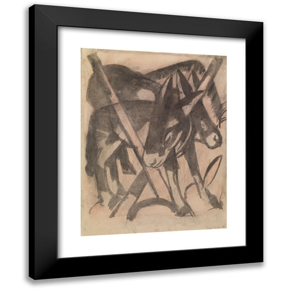 Franz Marc 12x14 Black Modern Framed Museum Art Print Titled - Two Donkeys (1914)
