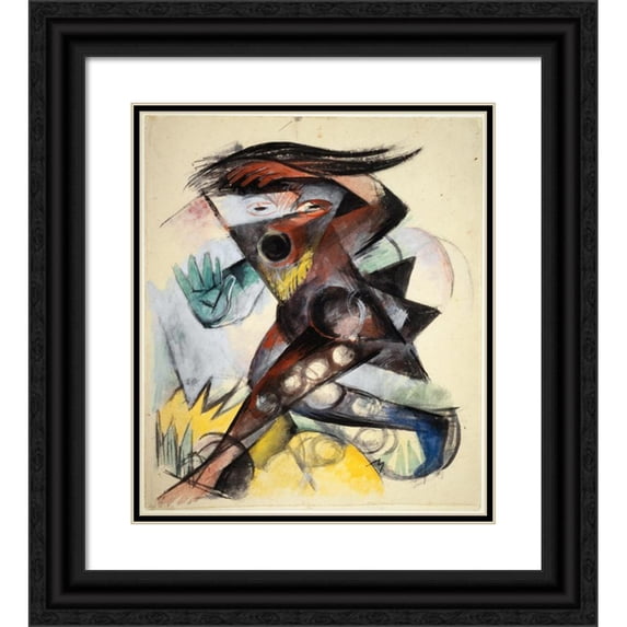 Franz Marc 12x14 Black Ornate Wood Framed Double Matted Museum Art Print Titled: Caliban (1914)