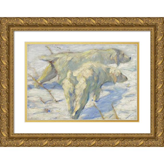 Franz Marc 18x14 Gold Ornate Wood Frame and Double Matted Museum Art Print Titled - Siberian Dogs in the Snow (1909-1910)