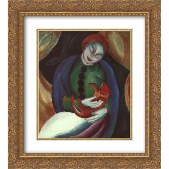 Franz Marc 2x Matted 20x22 Gold Ornate Framed Art Print 'Girl with Cat II'