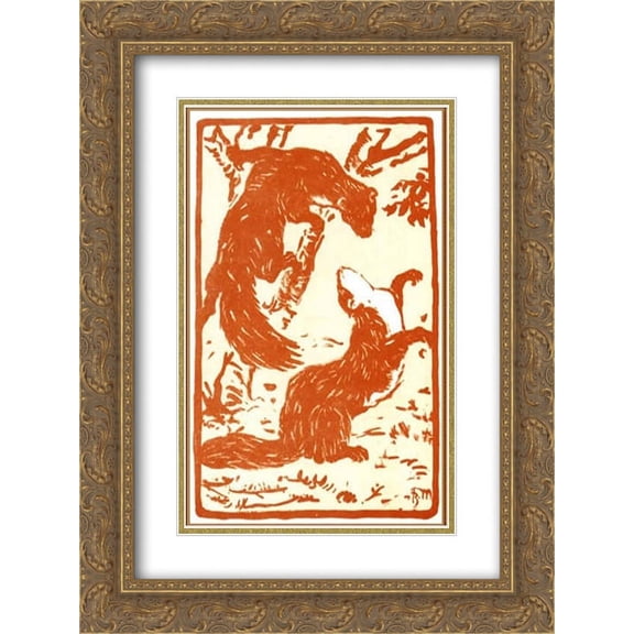 Franz Marc 2x Matted 20x24 Gold Ornate Framed Art Print 'Playing weasels'