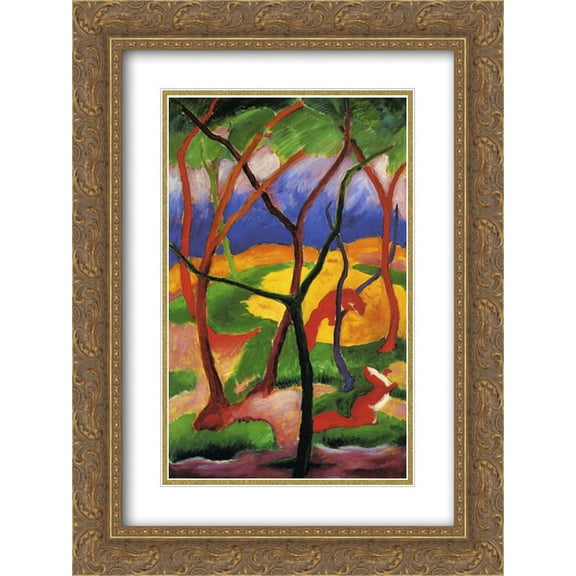 Franz Marc 2x Matted 20x24 Gold Ornate Framed Art Print 'Weasels Playing'