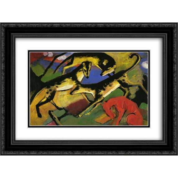 Franz Marc 2x Matted 24x20 Black Ornate Framed Art Print 'Playing Dogs'