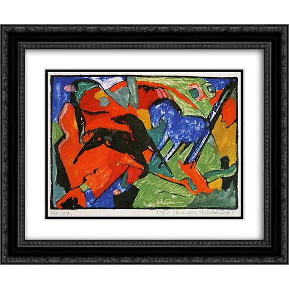 Franz Marc 2x Matted 24x20 Black Ornate Framed Art Print 'Two Horses'