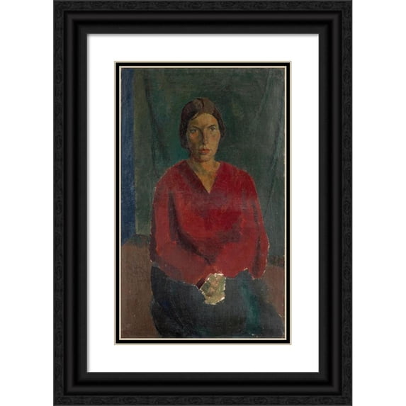 Franz Marent 13x18 Black Ornate Wood Framed Double Matted Museum Art Print Titled - Lady in Dark Blouse