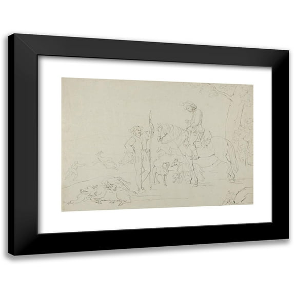 Franz Pforr 14x11 Black Modern Framed Museum Art Print Titled - Medieval Hunting Scene (ca. 1807)