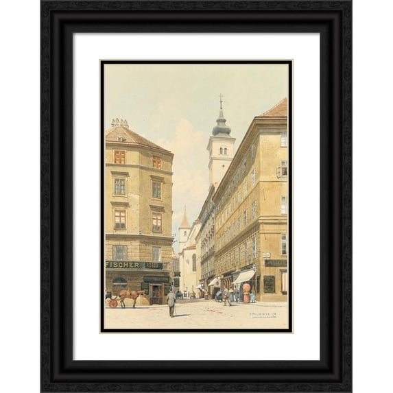 Franz Poledne 11x14 Black Ornate Wood Framed Double Matted Museum Art Print Titled: Weihburggasse (1896)