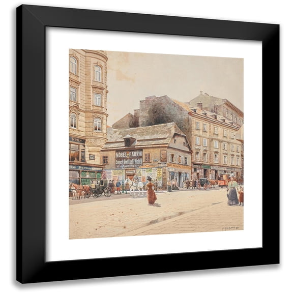 Franz Poledne 20x22 Black Modern Framed Museum Art Print Titled - Corner Corner of Mariahilferstrasse and Konigsklostergasse
