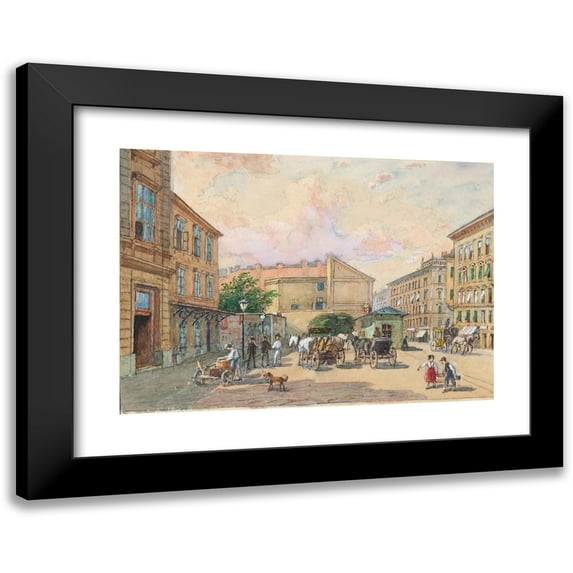 Franz Reinhold 18x14 Black Modern Framed Museum Art Print Titled - The Burggassen-Line in Vienna (Corner of Kaiserstrasse and Burggasse) (1891)