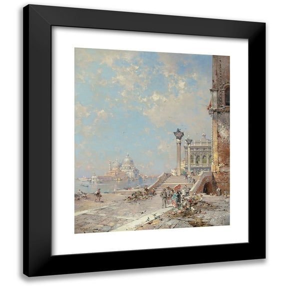 Franz Richard Unterberger 12x14 Black Modern Framed Museum Art Print Titled - Ponte Di Paglia, Riva Schiavoni, Venice (About 1894)