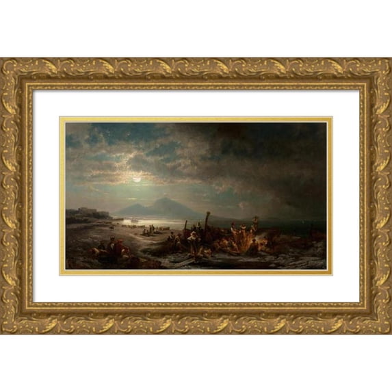 Franz Richard Unterberger 14x10 Gold Ornate Wood Frame and Double Matted Museum Art Print Titled - Riviera Di Santa Lucia (Naples)