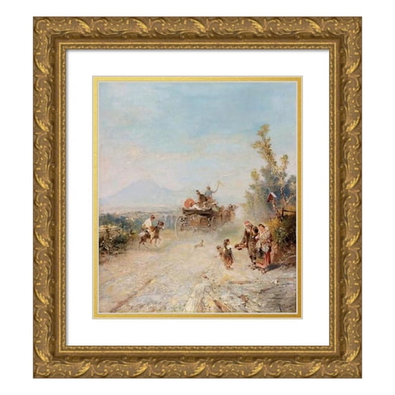 Franz Richard Unterberger 15x17 Gold Ornate Wood Frame and Double Matted Museum Art Print Titled - The Road to Pompeii